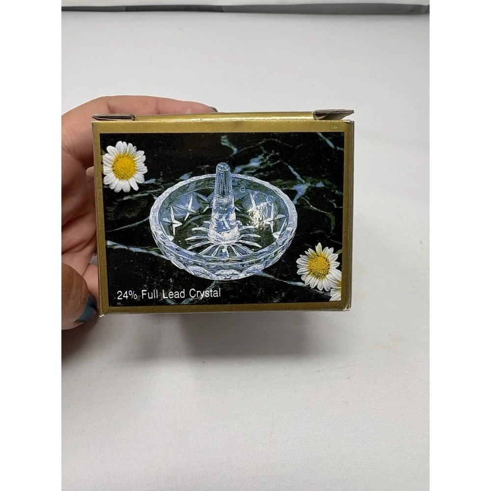 Vintage Lead Crystal Clear Glass Ring Holder Jewelry Trinket Vanity Dish (JL)